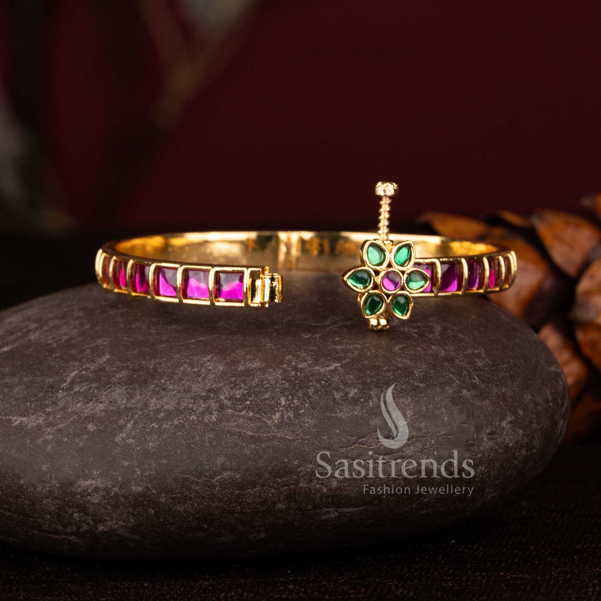 Elegant micro gold plated kundan and AD stone openable Bracelet bangle for women.