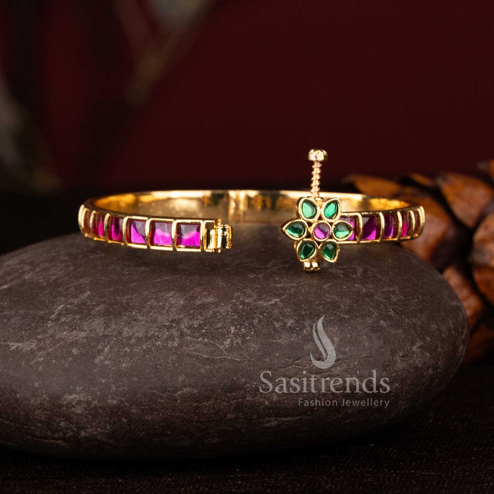Elegant micro gold plated kundan and AD stone openable Bracelet bangle for women.