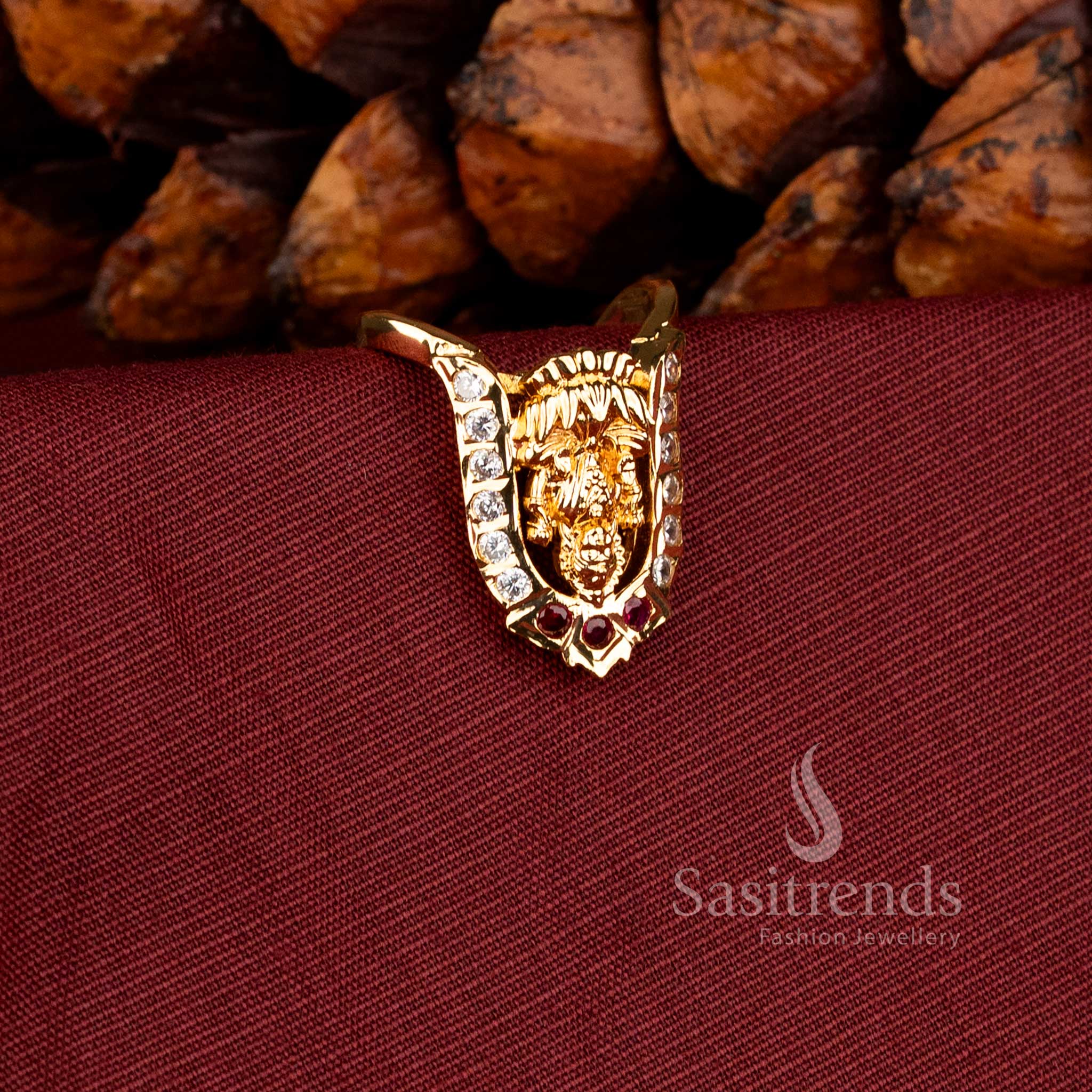 Royal Lakshmi motif Impon ring with sparkling American Diamond accents.
