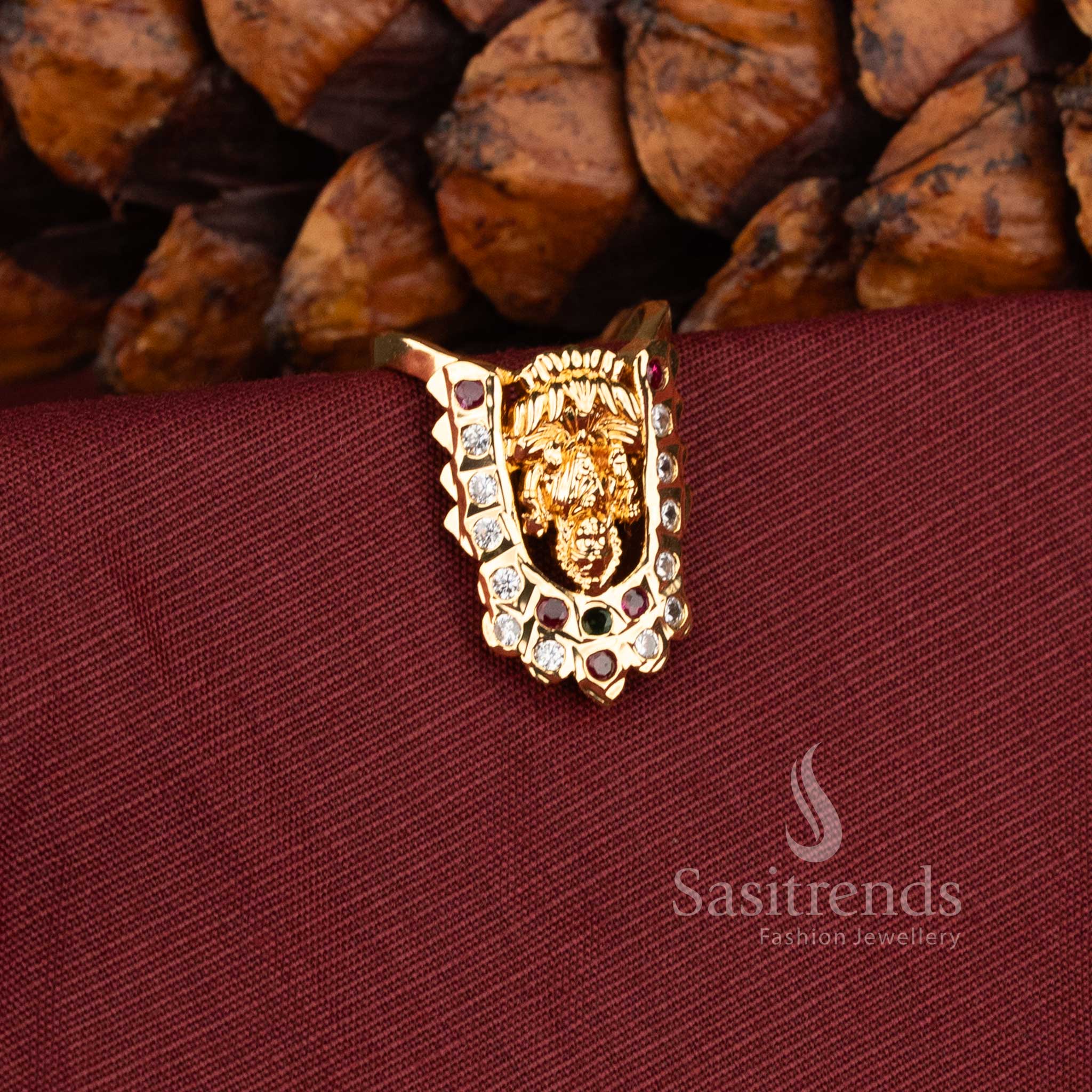 Royal Lakshmi motif Impon ring with sparkling American Diamond accents.