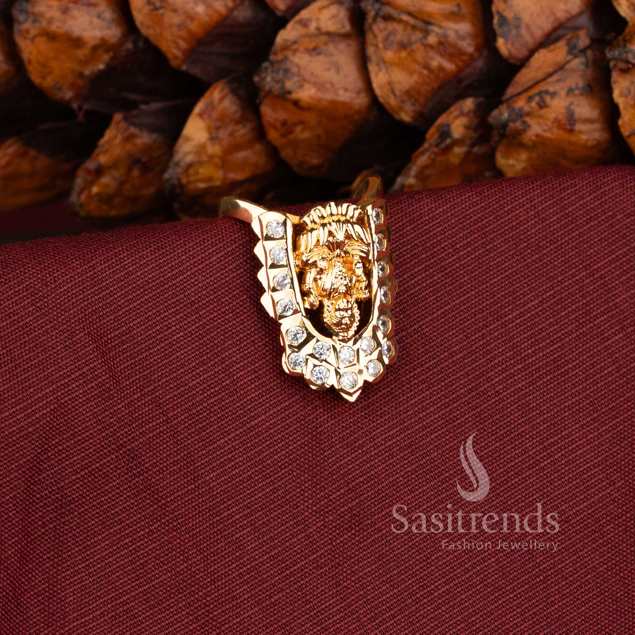 Royal Lakshmi motif Impon ring with sparkling American Diamond accents - Sasitrends