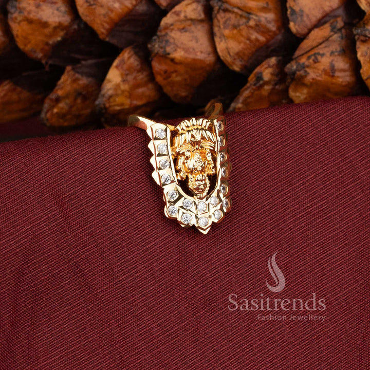 Royal Lakshmi motif Impon ring with sparkling American Diamond accents - Sasitrends