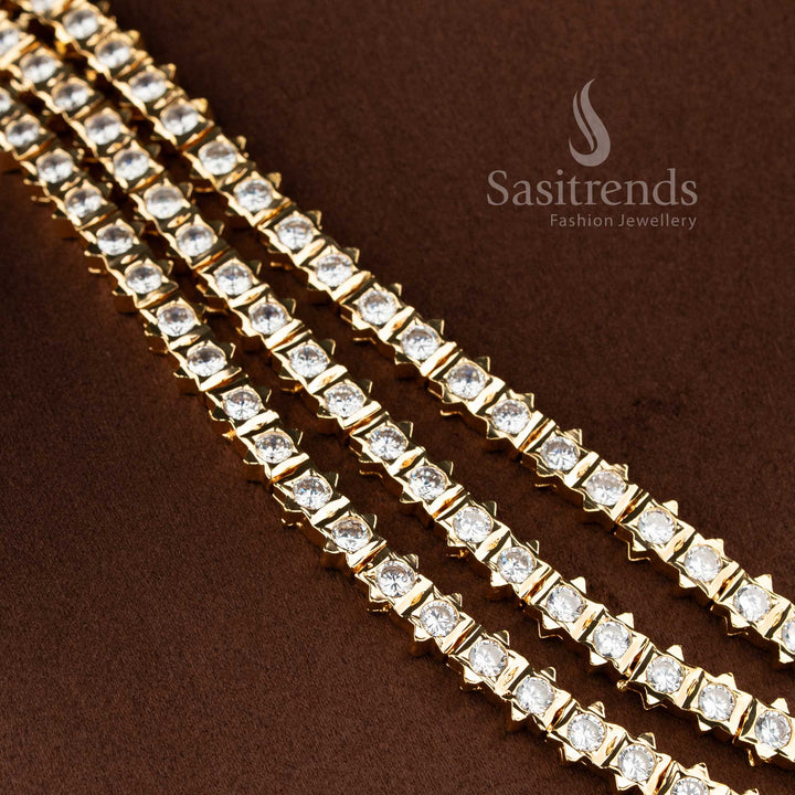 Sparkling white AD stone layered necklace for women with traditional gold finish