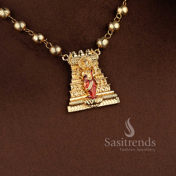 Elegant South Indian temple jewellery set featuring textured ball chain and artistic Lakshmi motif pendant - Sasitrends.