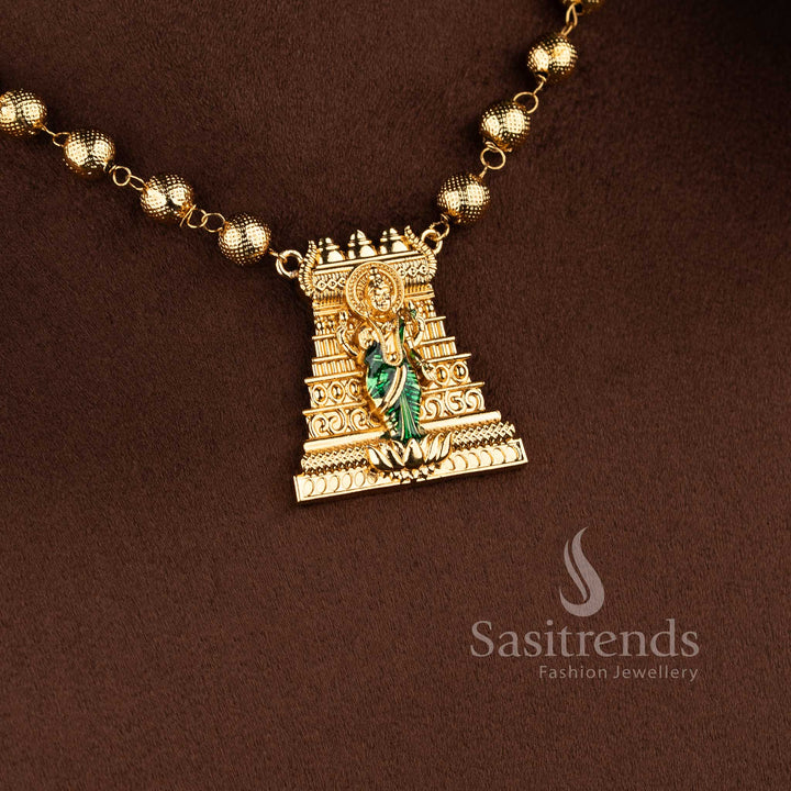 Elegant South Indian temple jewellery set featuring textured ball chain and artistic Lakshmi motif pendant - Sasitrends.