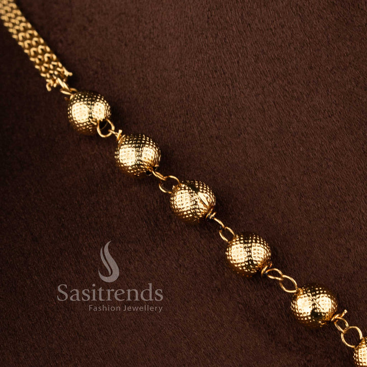 Elegant South Indian temple jewellery set featuring textured ball chain and artistic Lakshmi motif pendant - Sasitrends.