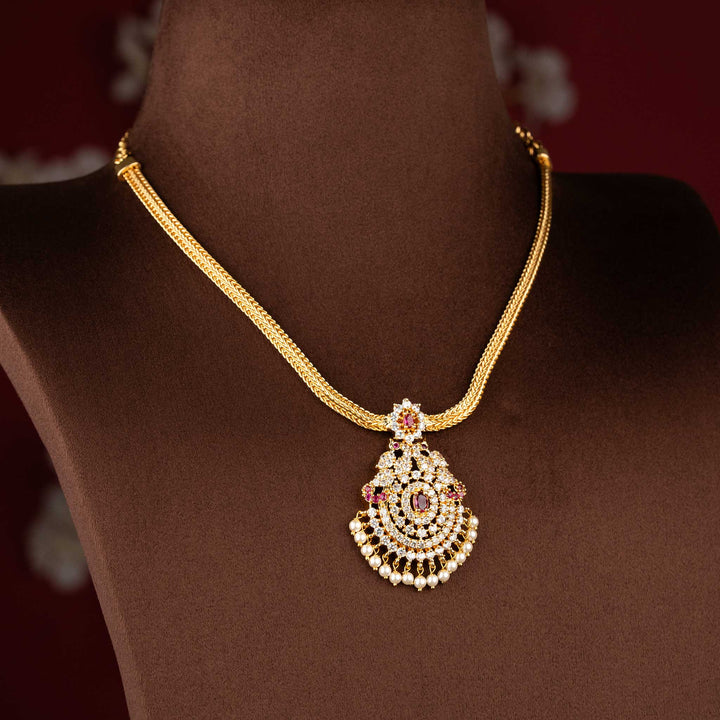 Elegant micro gold plated American Diamond pendant chain necklace by Sasitrends.