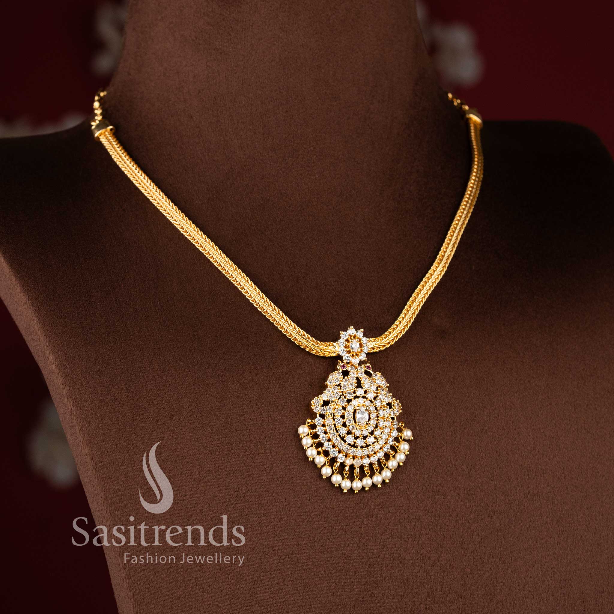 Trendy micro gold plated pendant chain necklace for festive and Traditional Wear - Sasitrends