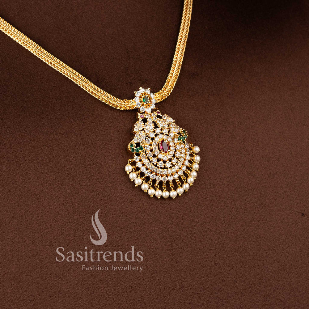 Elegant micro gold plated American Diamond pendant chain necklace by Sasitrends.