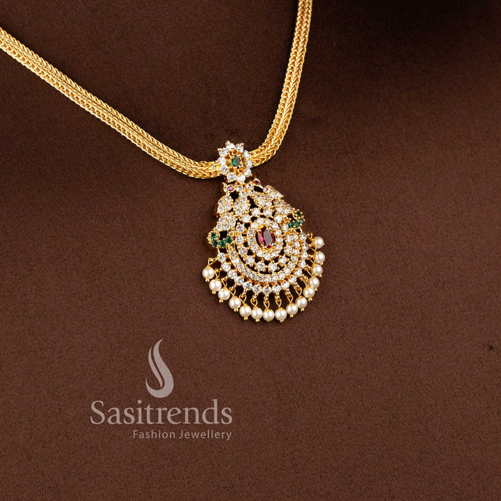 Elegant micro gold plated American Diamond pendant chain necklace by Sasitrends.