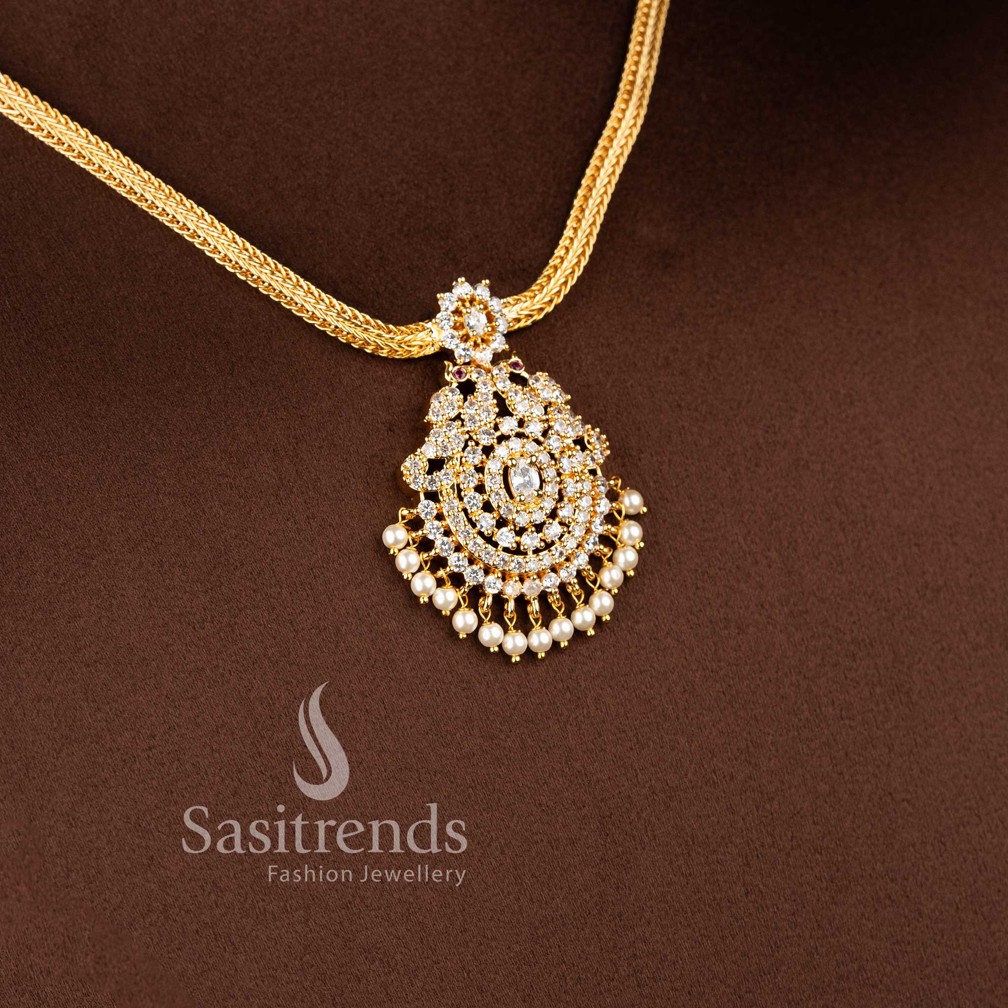 Trendy micro gold plated pendant chain necklace for festive and Traditional Wear - Sasitrends