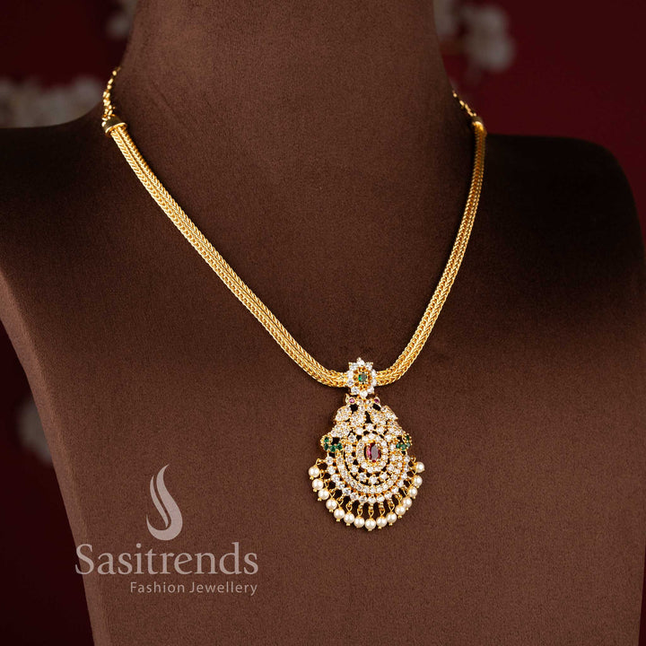 Elegant micro gold plated American Diamond pendant chain necklace by Sasitrends.