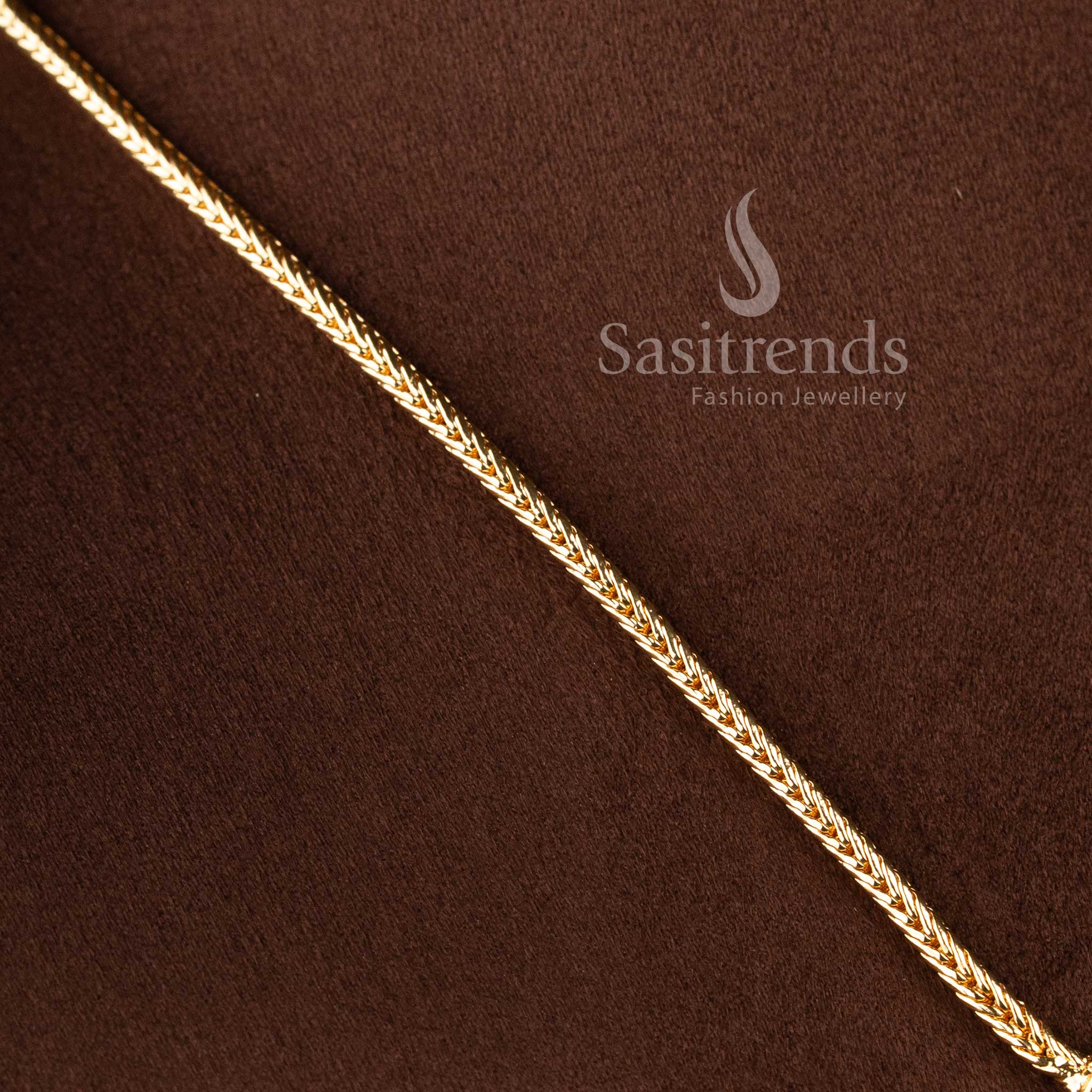 Sasitrends temple inspired pendant necklace with woven chain pattern and AD stone peacock centerpiece