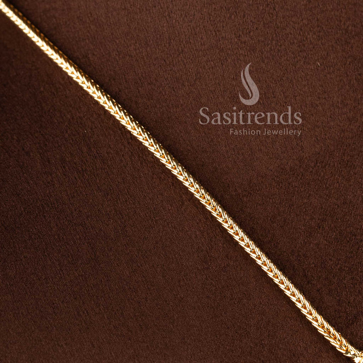 Sasitrends temple inspired pendant necklace with woven chain pattern and AD stone peacock centerpiece
