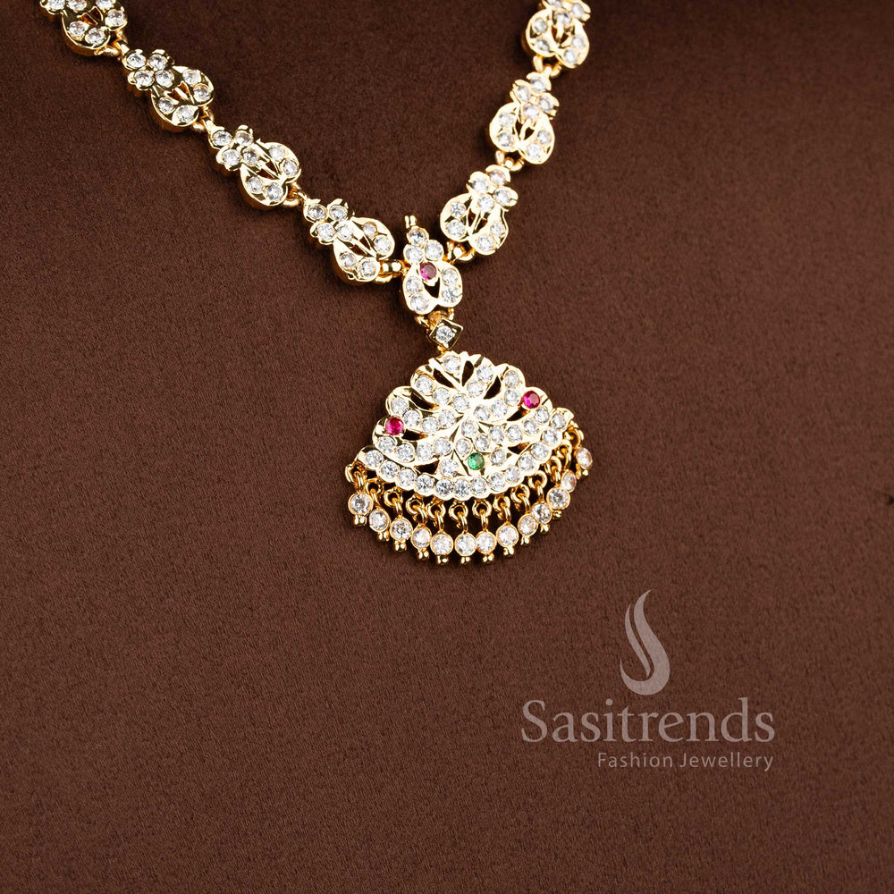 Stylish South Indian inspired AD stone short necklace with premium Impon gold plated finish - Sasitrends.