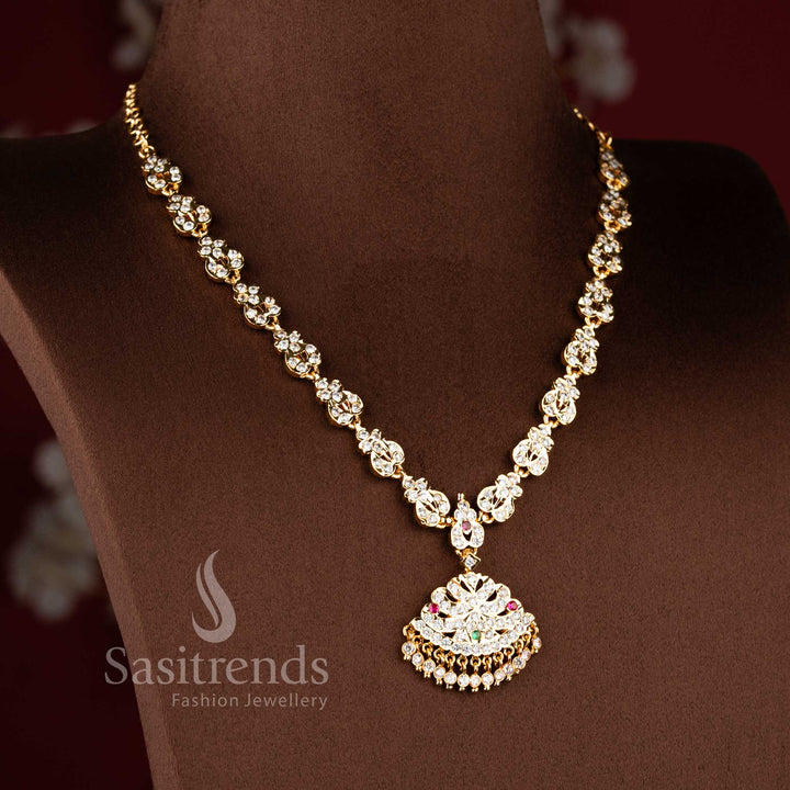 Traditional Micro Gold Plated Impon Gati Desgin Short Necklace with AD Stone - Sasitrends