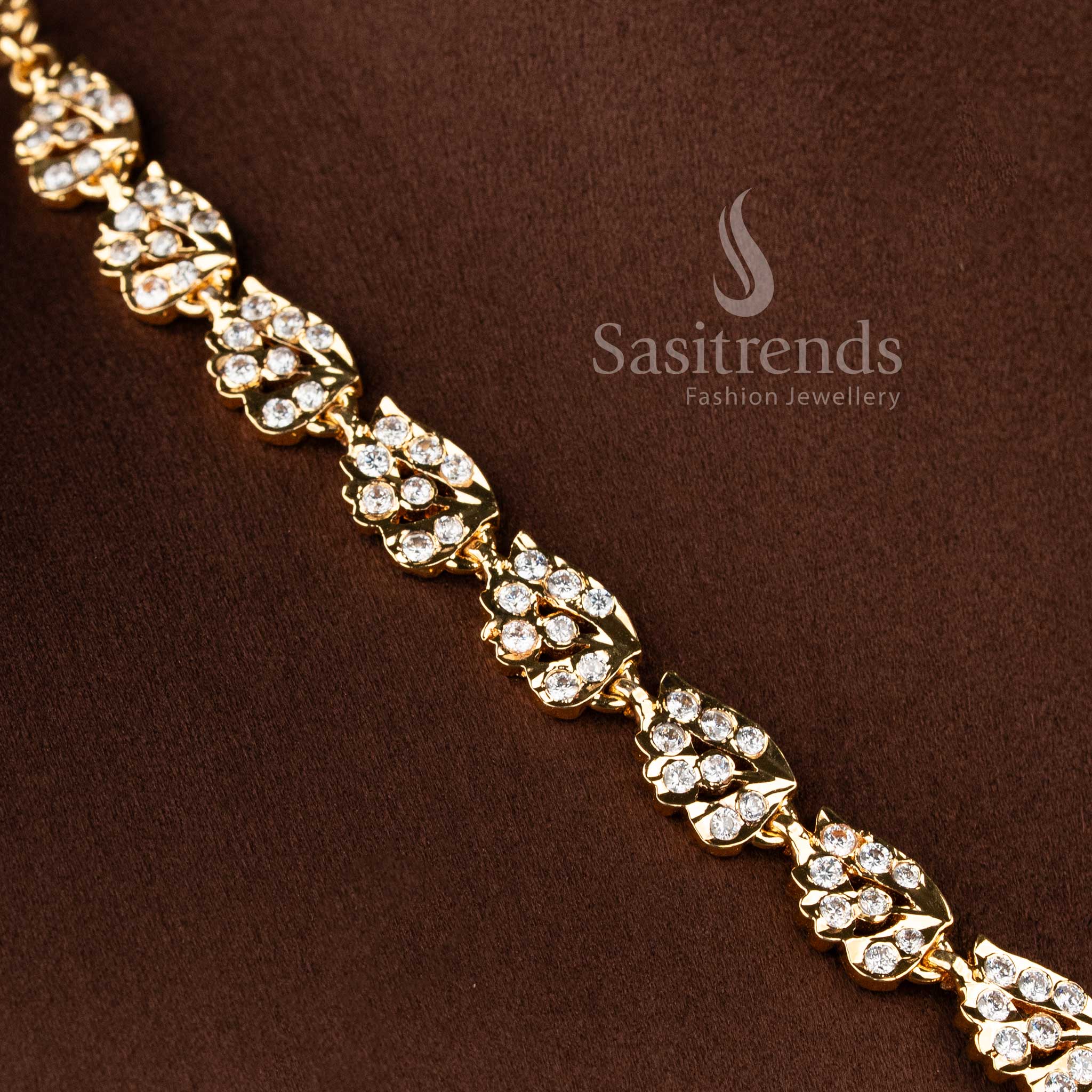 Stylish South Indian inspired AD stone short necklace with premium Impon gold plated finish - Sasitrends.