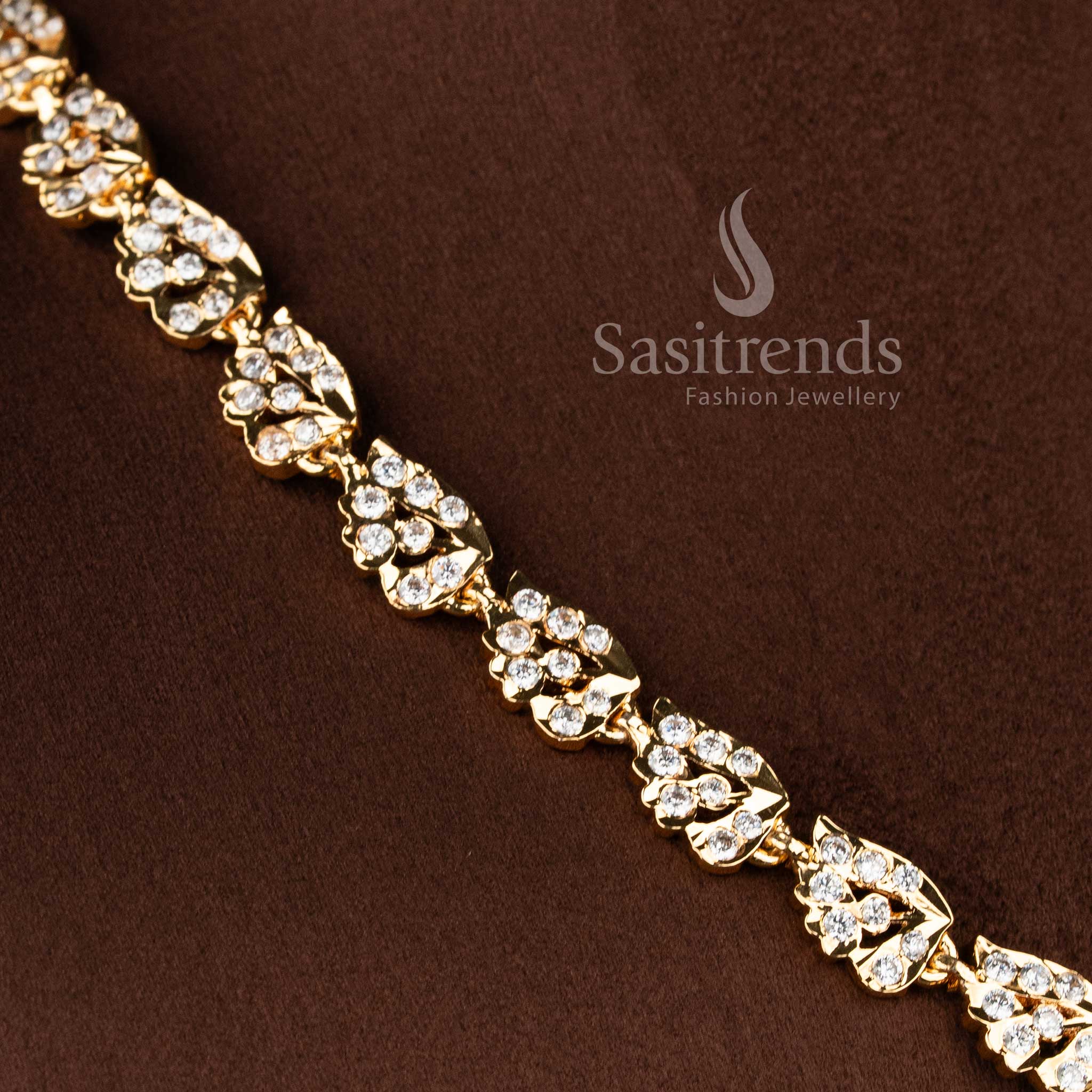 Traditional micro gold plated Impon Gati AD stone short necklace with elegant South Indian inspired detailing - Sasitrends
