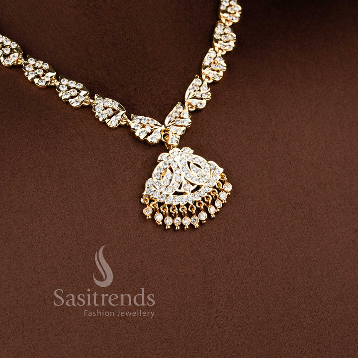 Festive wear micro gold plated traditional gati necklace for women with shimmering AD stone accents - Sasitrends.