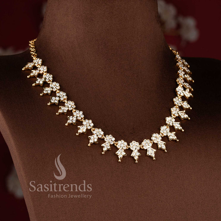 Grand micro gold plated American Diamond Impon Gati design short necklace by Sasitrends.
