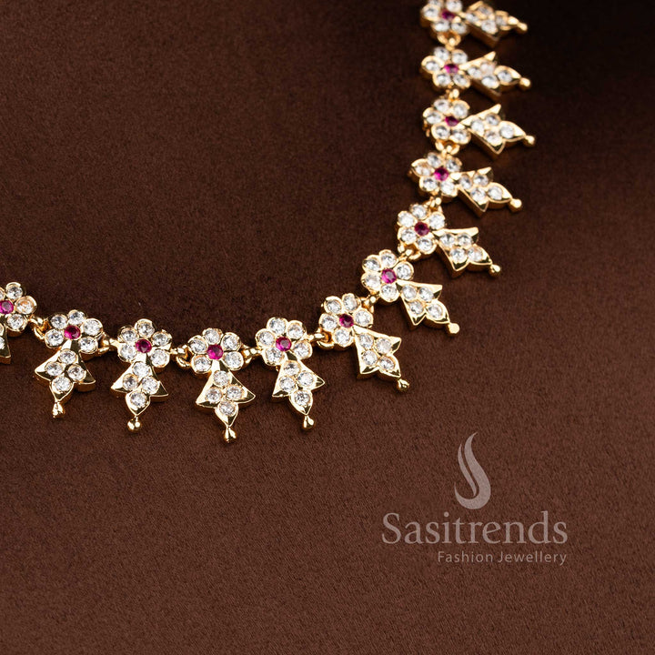 Stylish micro gold plated wedding jewellery necklace with brilliant white American Diamond patterns