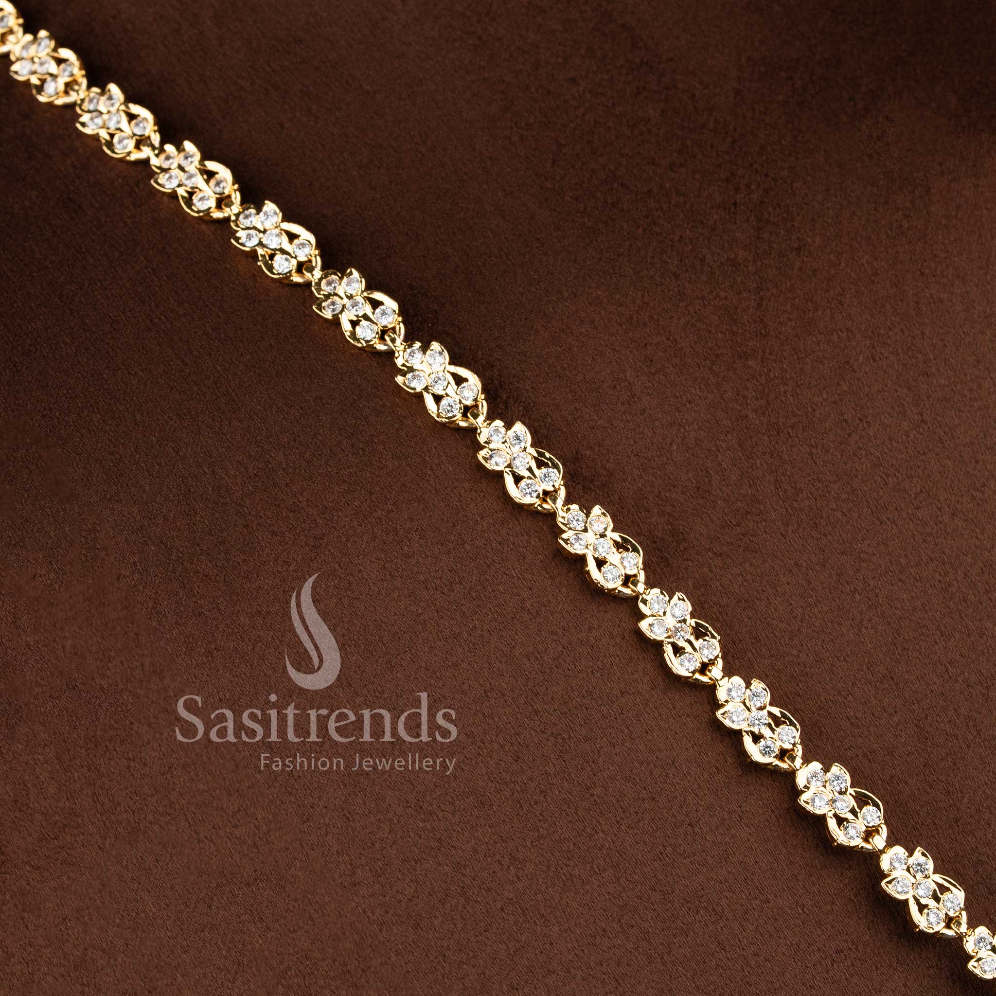 Stylish micro gold plated wedding jewellery Long haram with brilliant white American Diamond clusters.
