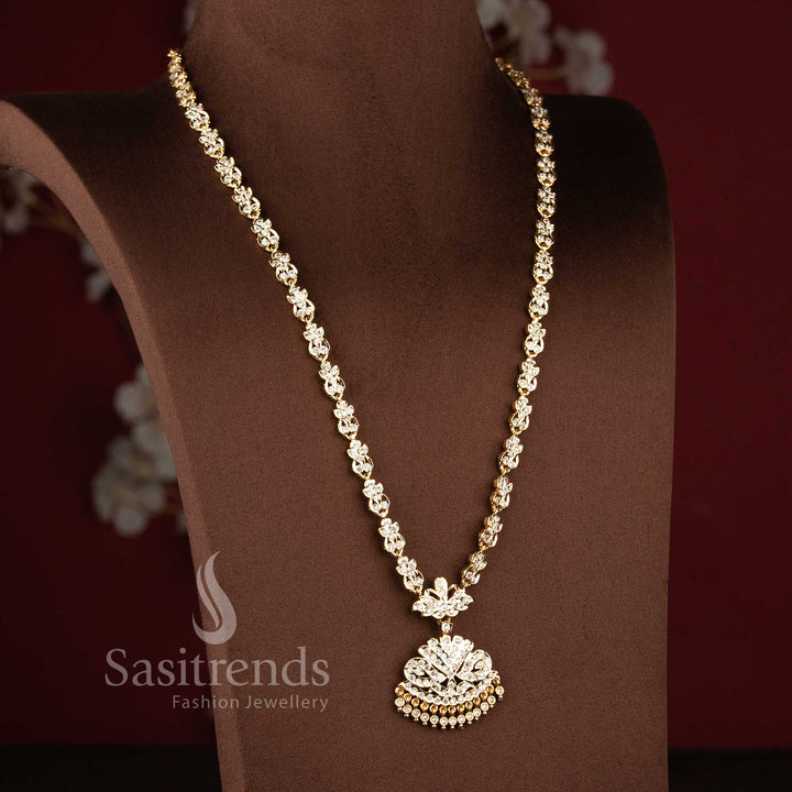 Traditional Micro Gold Plated Impon Gati Long Haram AD Necklace - Sasitrends