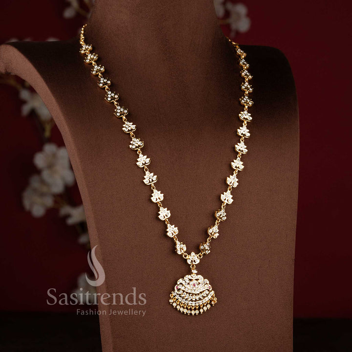 Grand micro gold plated American Diamond Impon Gati long haram necklace by Sasitrends.
