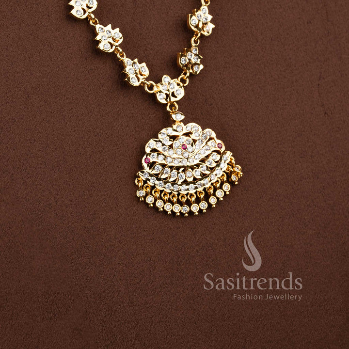 Grand micro gold plated American Diamond Impon Gati long haram necklace by Sasitrends.