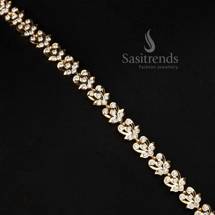Premium 24k look gold plated long necklace with stone jhumka drop for grand silk sarees.