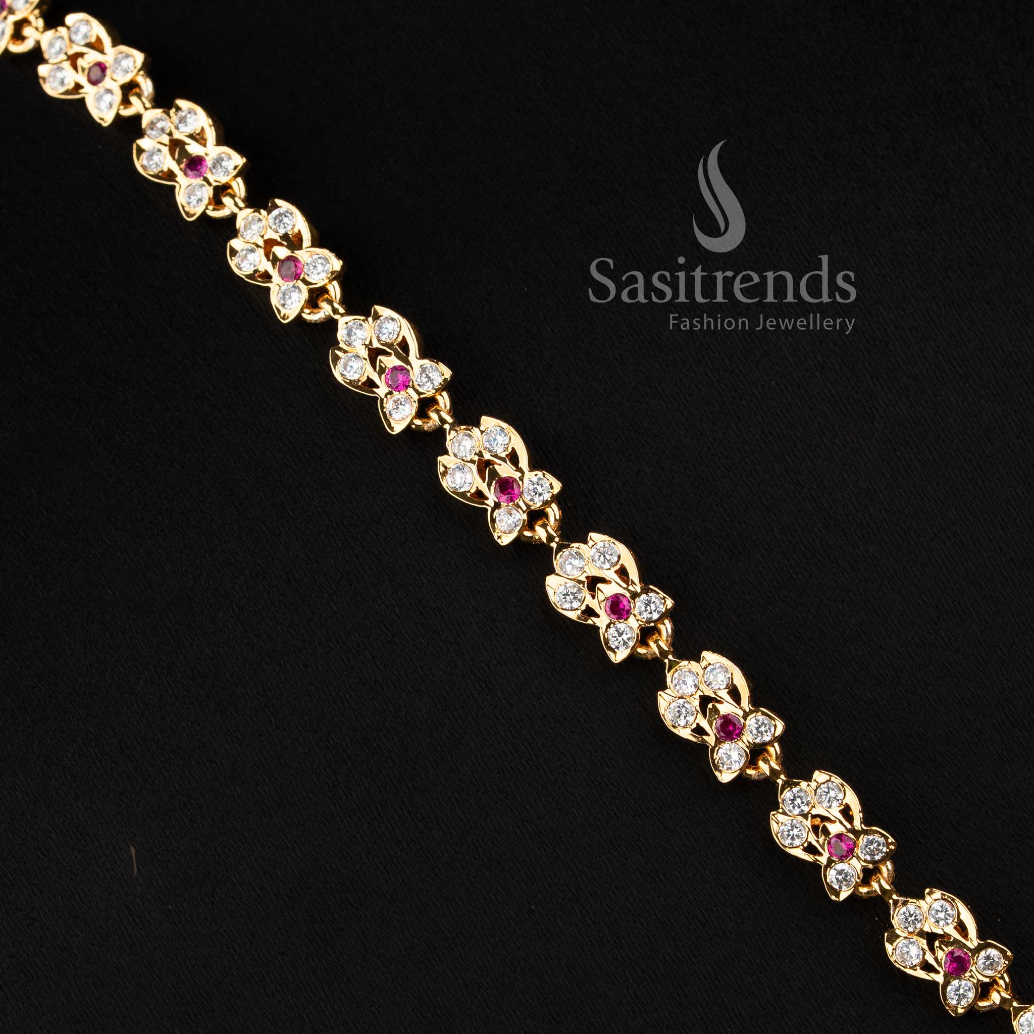 Premium 24k look gold plated long necklace with stone jhumka drop for grand silk sarees.