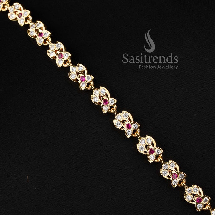 Premium 24k look gold plated long necklace with stone jhumka drop for grand silk sarees.