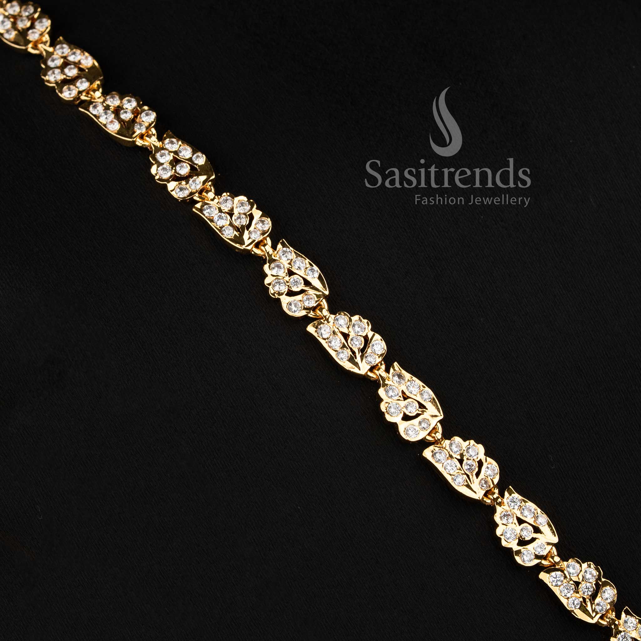 Elegant bridal-style AD stone long haram chain ensemble with a dual peacock pendant.
