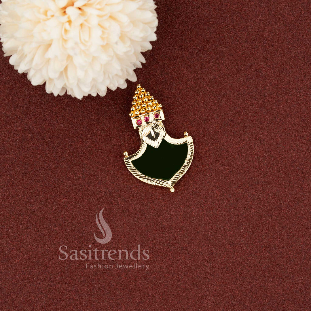Kerala style one gram micro gold plated Palakka pendant with temple beaded crown detailing - Sasitrends