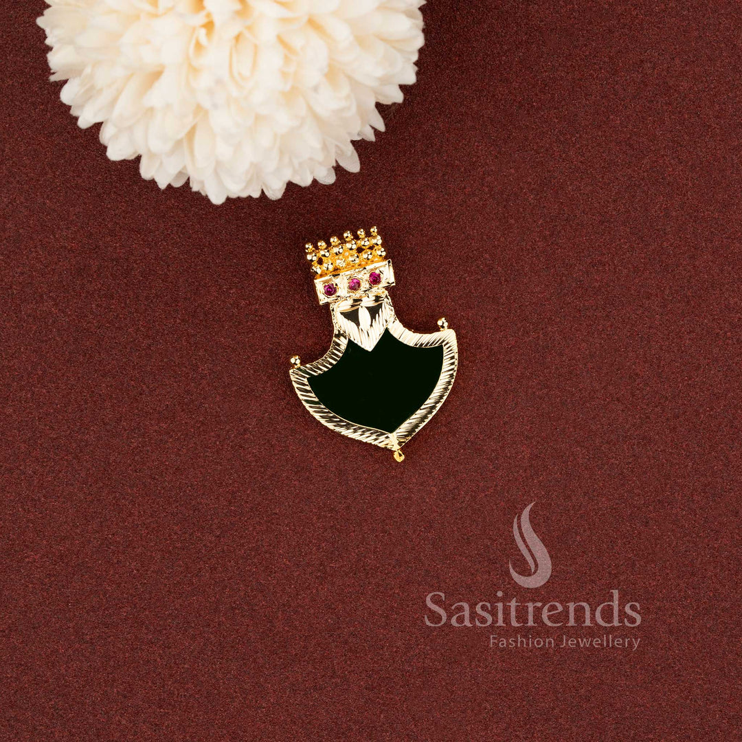 Sasitrends Kerala traditional micro gold plated 3 stone Palakka pendant with double golden bead line design