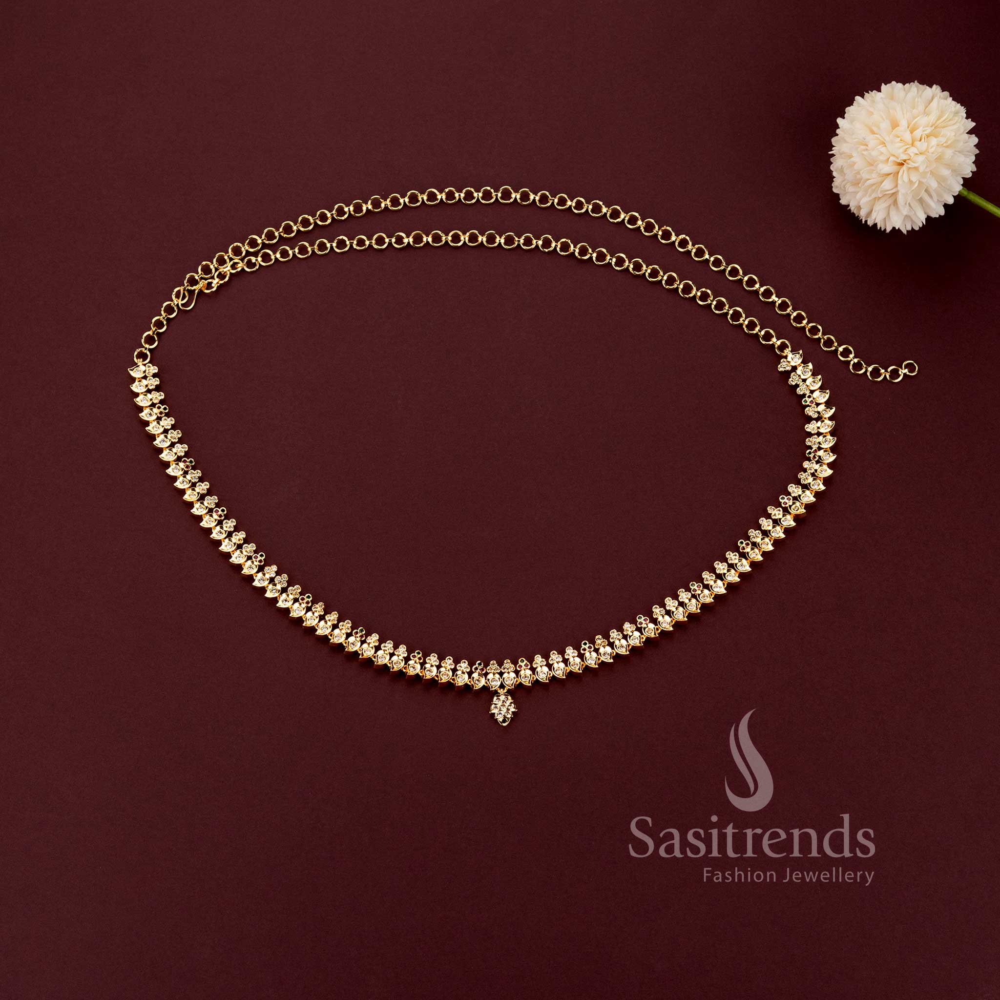 Guaranteed 24 carat look gold plated traditional bridal waist belt ornament ensemble for grand silk sarees