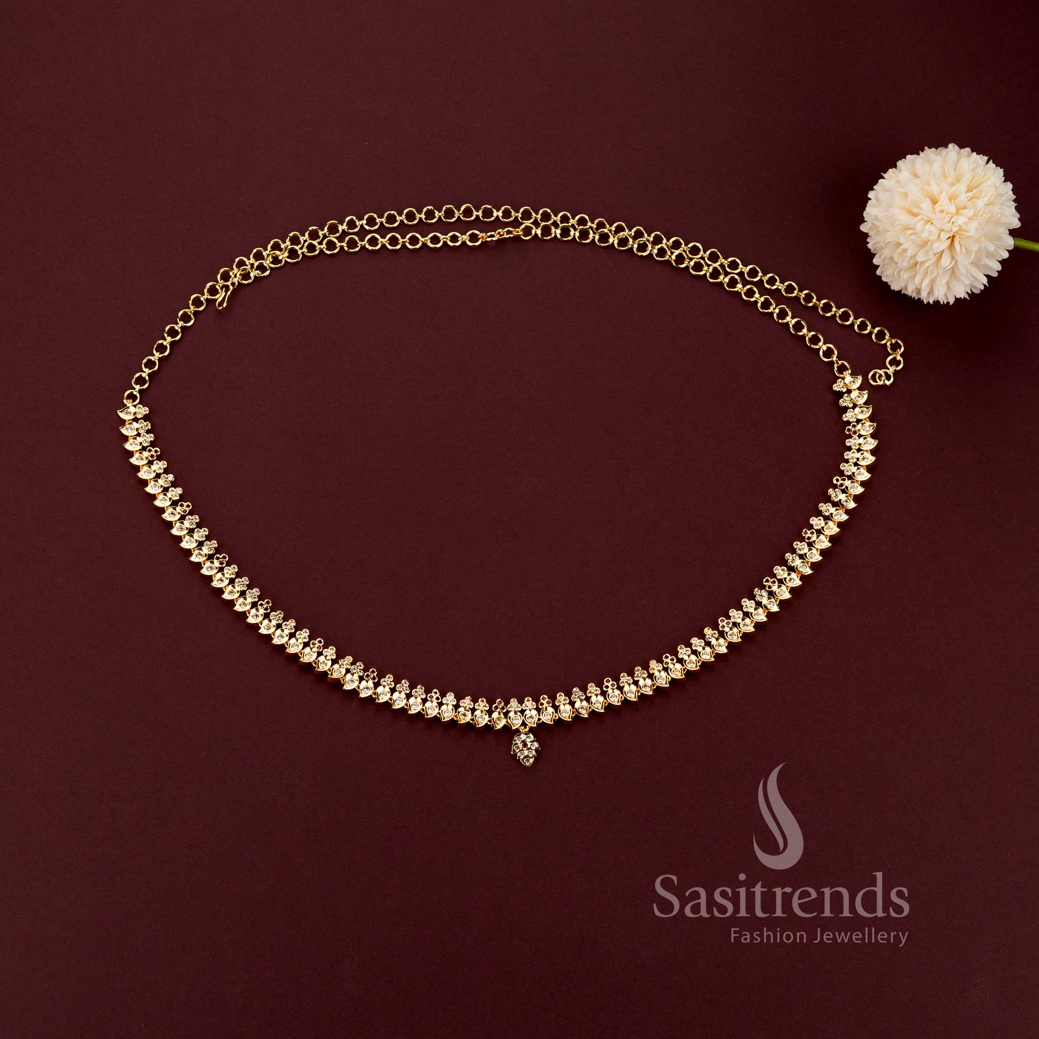 Guaranteed 24 carat look gold plated traditional bridal waist belt ornament ensemble for grand silk sarees