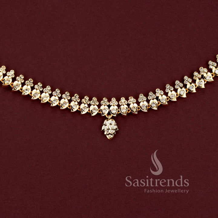 Impon micro gold plated mango motif bridal hipbelt with a traditional multi-stone pendant by Sasitrends.
