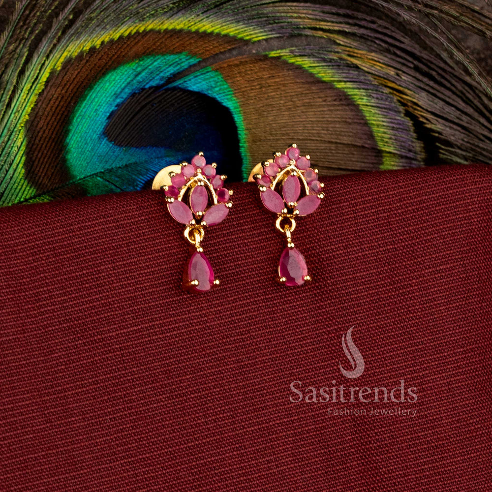 Festive wear one gram micro gold plated earrings with floral stone arrangement - Sasitrends