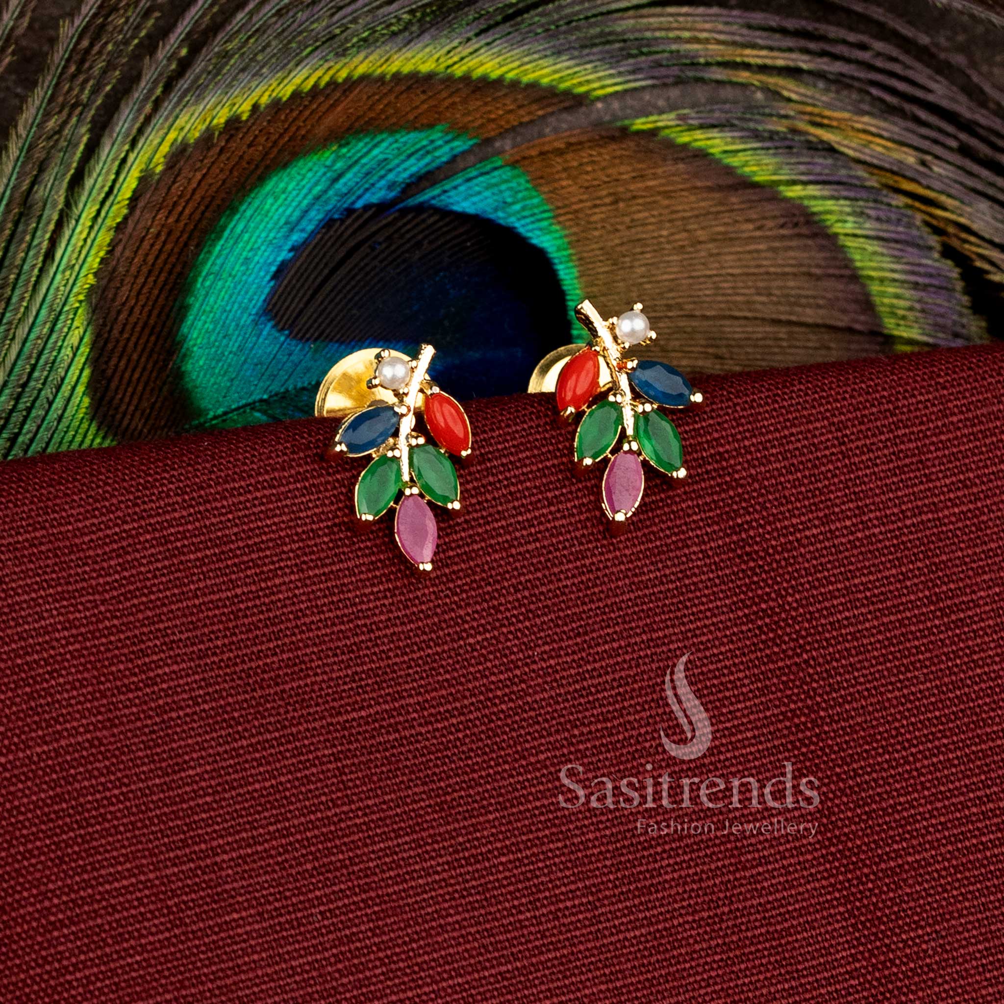 Elegant festive wear earrings designed with sparkling leaf stone patterns - Sasitrends