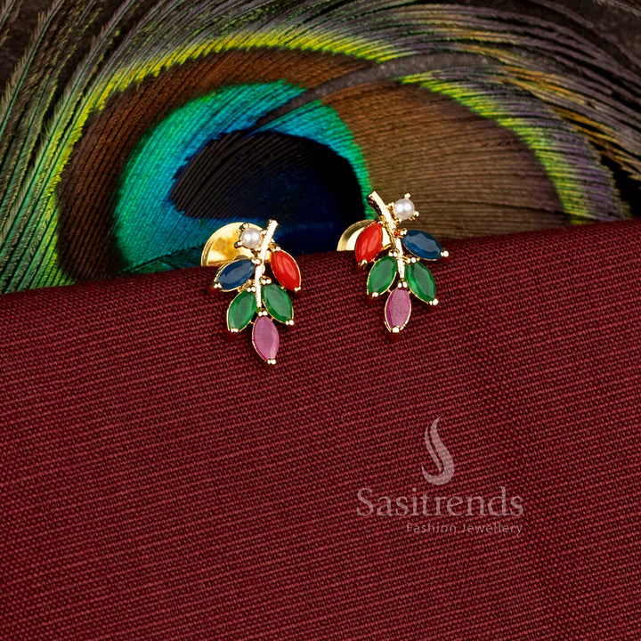 Elegant festive wear earrings designed with sparkling leaf stone patterns - Sasitrends