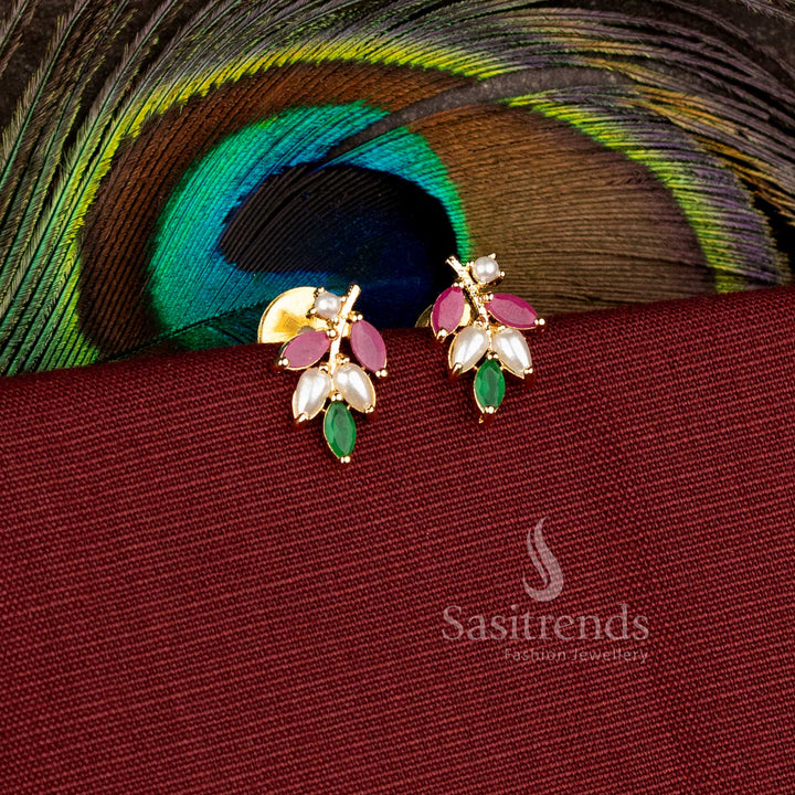 Elegant festive wear earrings designed with sparkling leaf stone patterns - Sasitrends