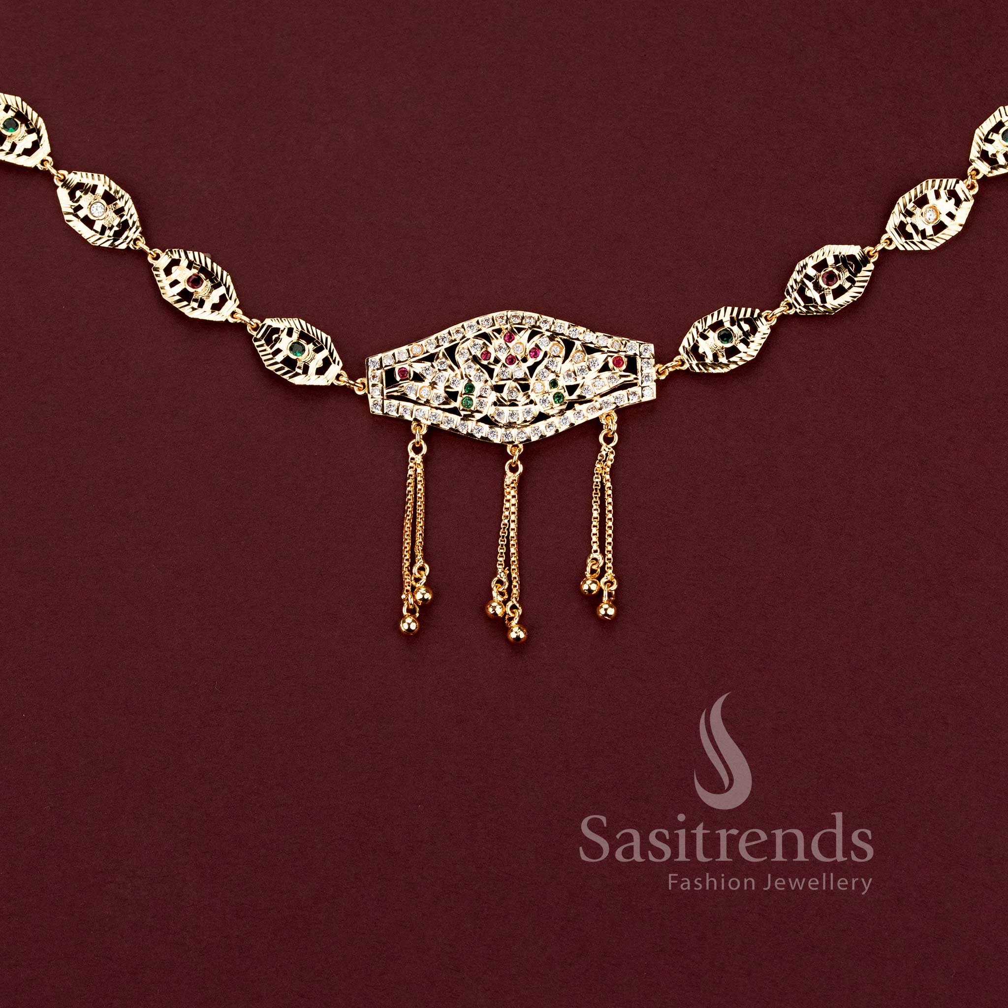 Guaranteed 24 carat look gold plated traditional bridal waist belt ornament ensemble for grand silk sarees.