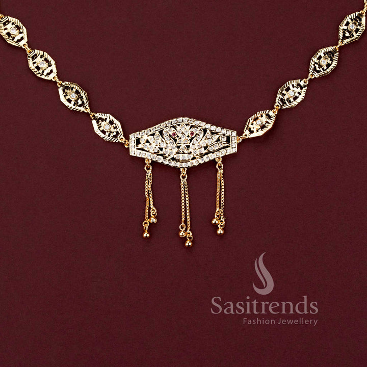 Stylish micro gold plated festive jewellery kamarpatti belt with brilliant American Diamond stone clusters.