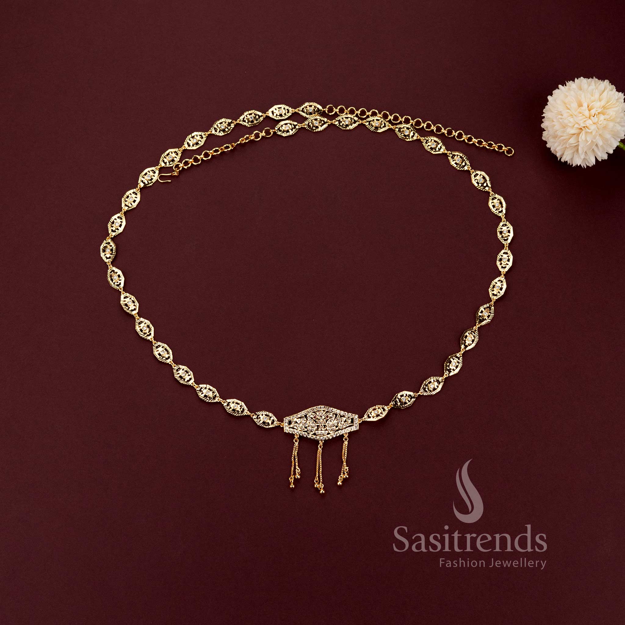 Guaranteed 24 carat look gold plated traditional bridal waist belt ornament ensemble for grand silk sarees