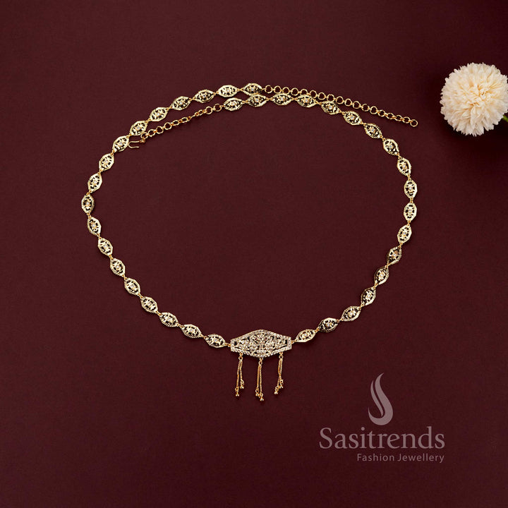 Guaranteed 24 carat look gold plated traditional bridal waist belt ornament ensemble for grand silk sarees