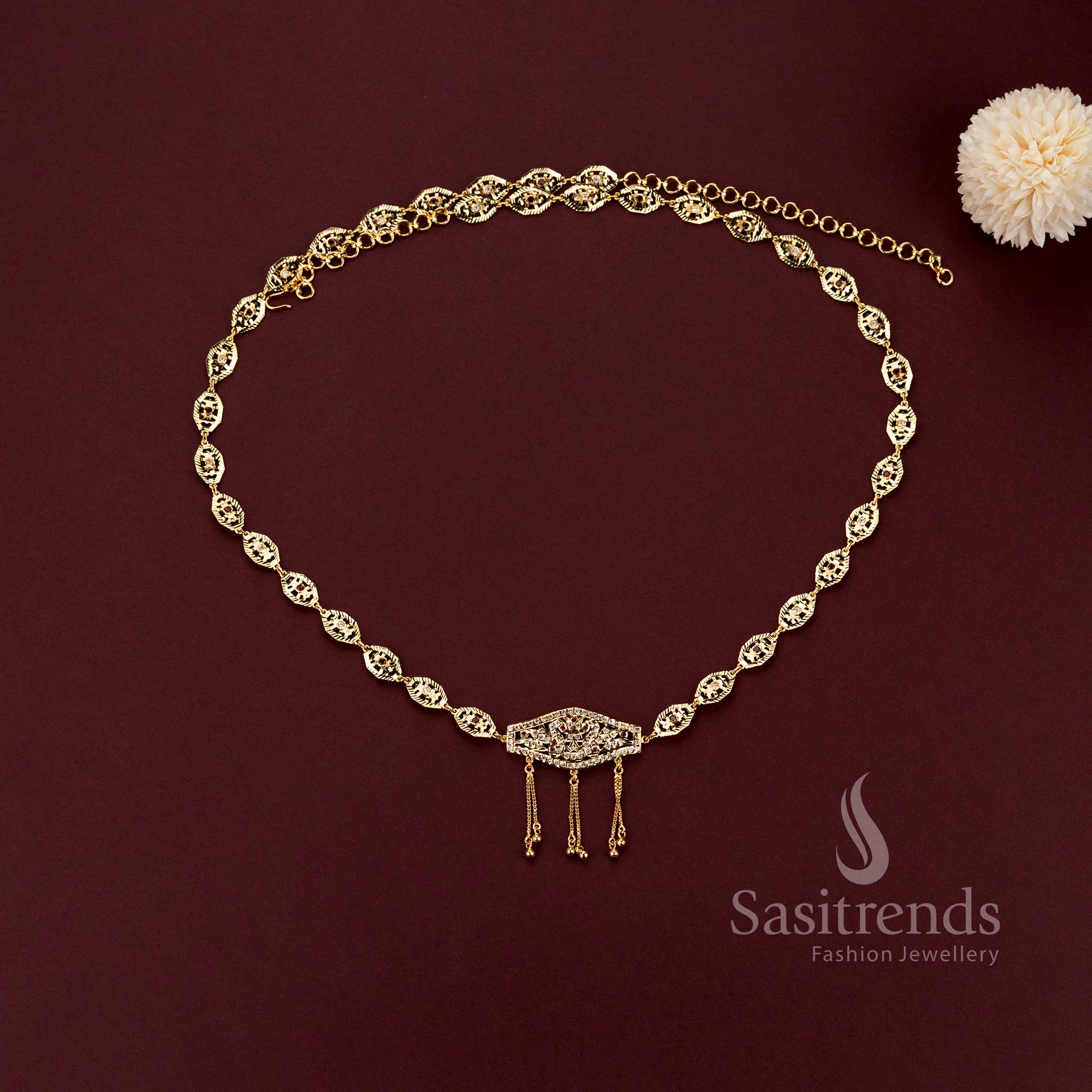 Impon micro gold plated textured oval link bridal hipbelt with a traditional twin peacock center plate by Sasitrends