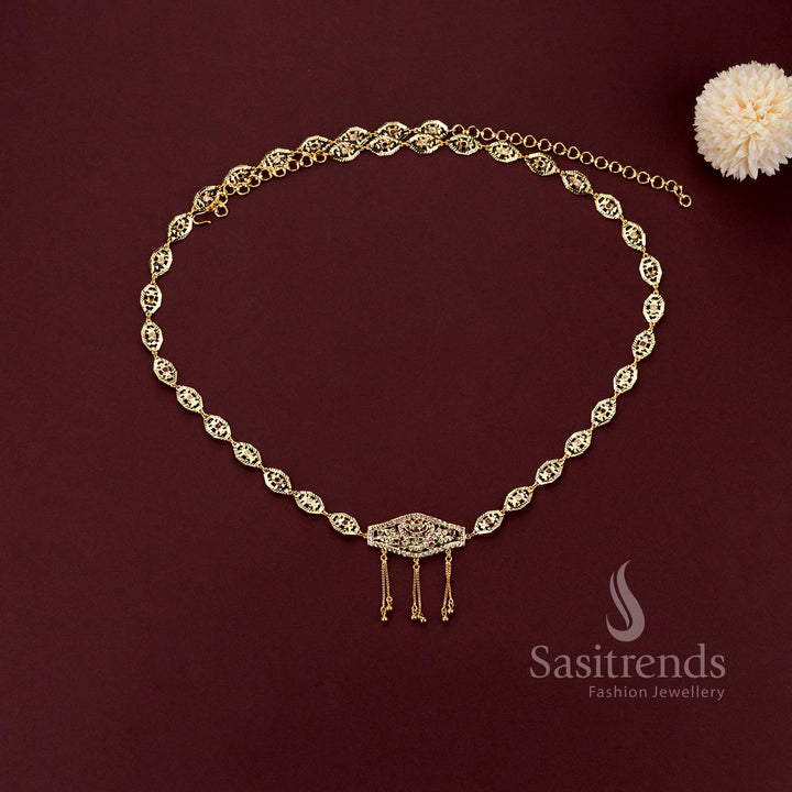 Impon micro gold plated textured oval link bridal hipbelt with a traditional twin peacock center plate by Sasitrends