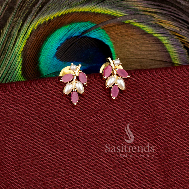 Elegant festive wear earrings designed with sparkling leaf stone patterns - Sasitrends