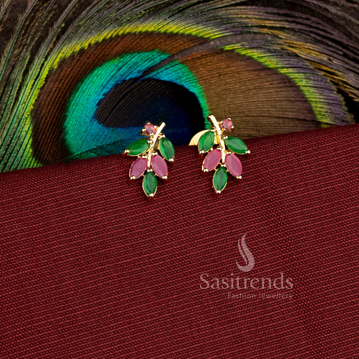 Elegant festive wear earrings designed with sparkling leaf stone patterns - Sasitrends